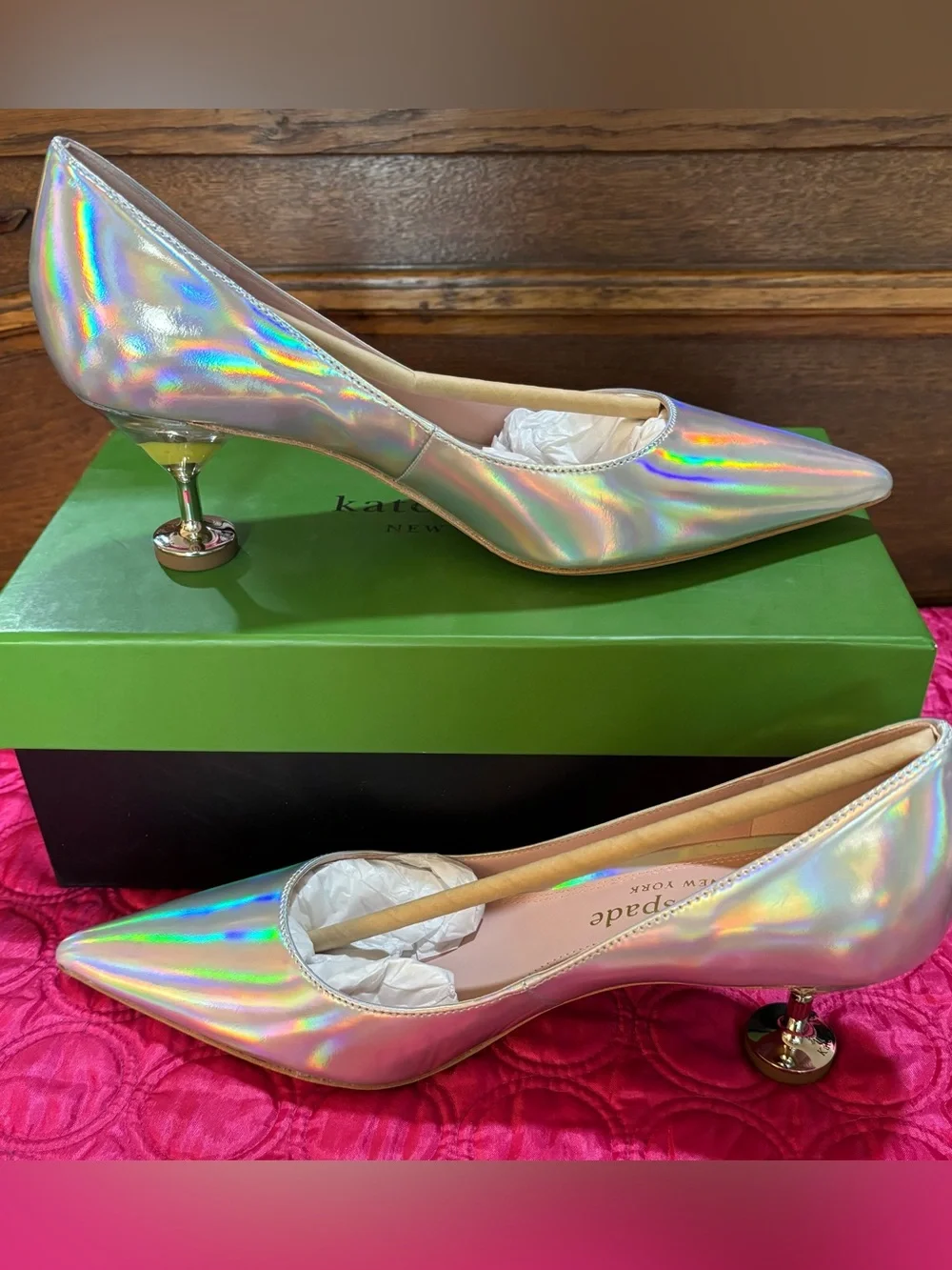 kate spade Garnish Olive Iridescent silver pumps